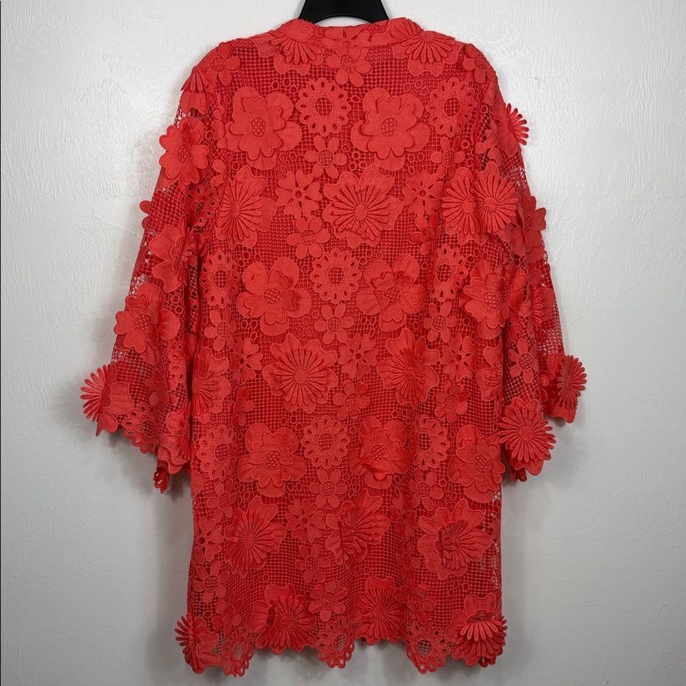 J. Marie The Seraphina Dress Coral Floral Lace Appliqué Crochet Sheer Overlay M - Picture 5 of 9